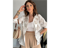 EL İŞLEMELİ ÇİÇEK BASKILI PAMUK GÖMLEK