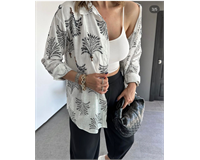 EL İŞLEMELİ ÇİÇEK BASKILI PAMUK GÖMLEK