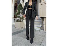 Kadın Düğmeli Palazzo Pantolonlu Takım Elbise