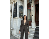 Kadın Düğmeli Palazzo Pantolonlu Takım Elbise